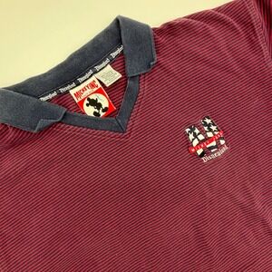 Mickey Inc Disneyland Red Navy Striped Polo Shirt Men's Size L V-Neck Cotton